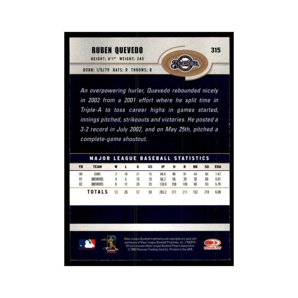 2003 Donruss Ruben Quevedo Baseball Cards #315