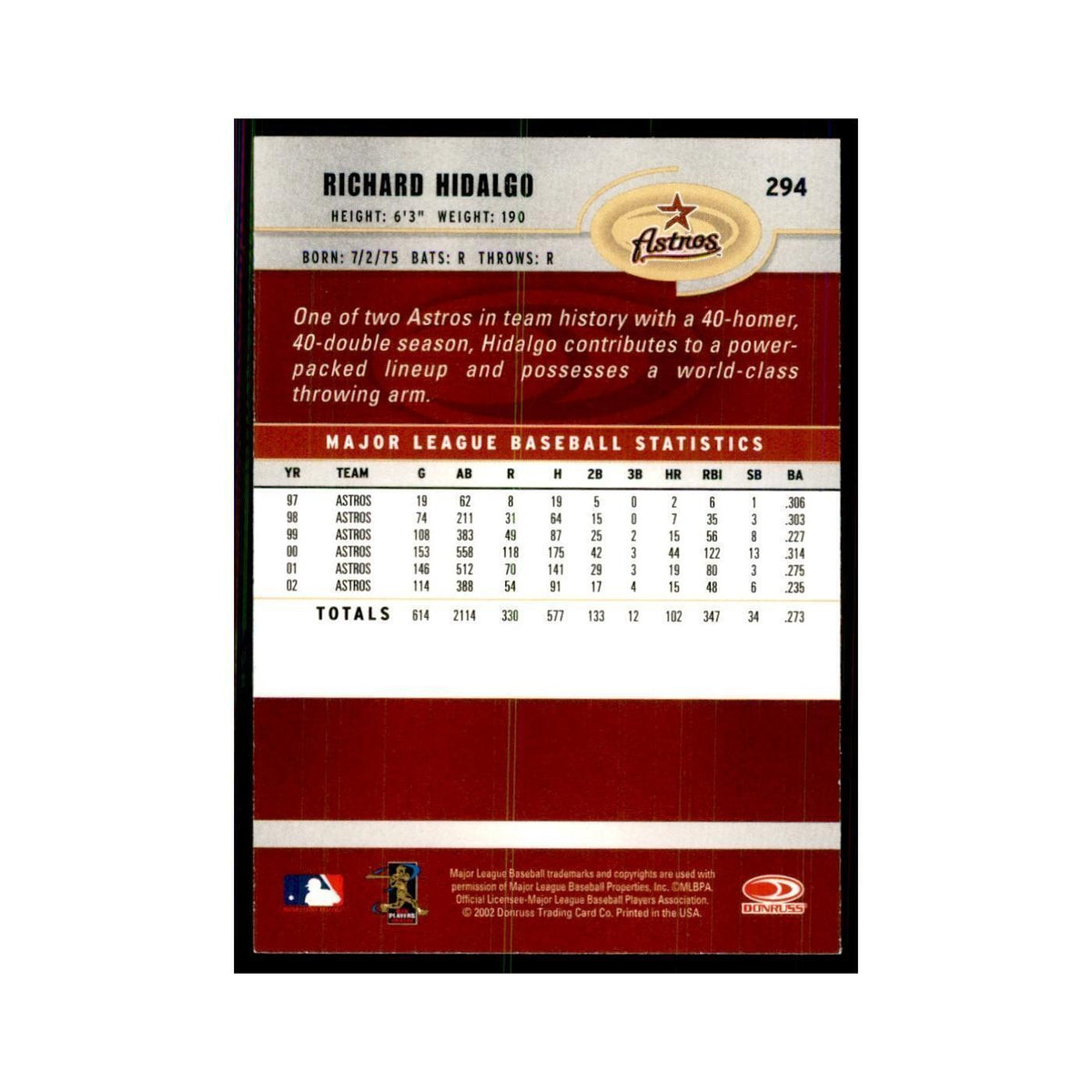 2003 Donruss Richard Hidalgo Baseball Cards #294