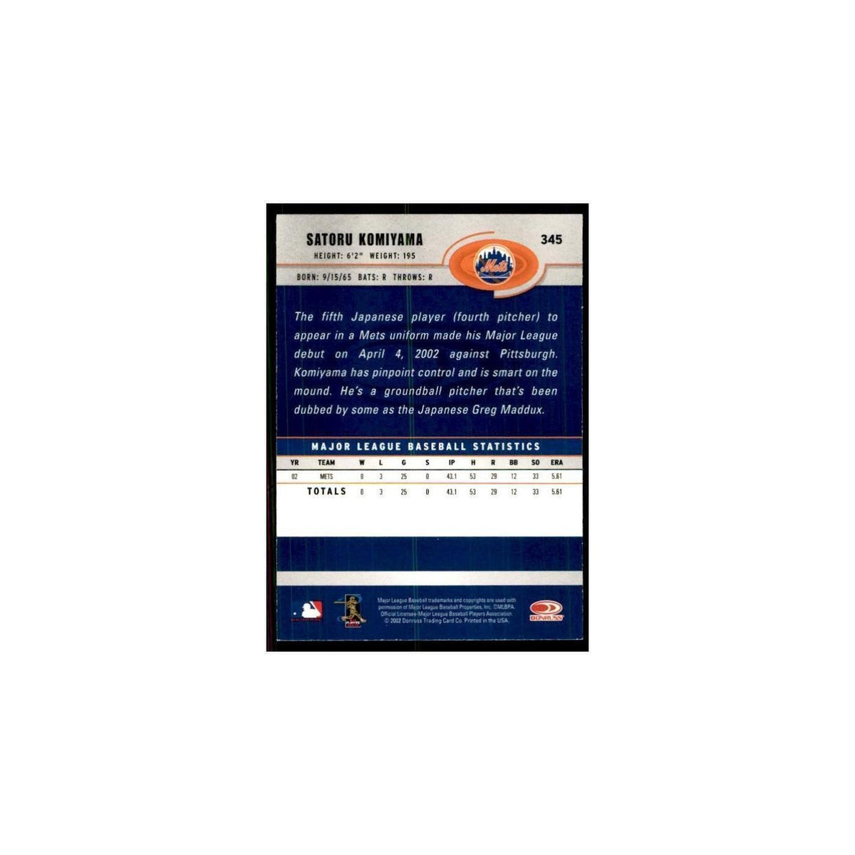 2003 Donruss Satoru Komiyama Baseball Cards #345