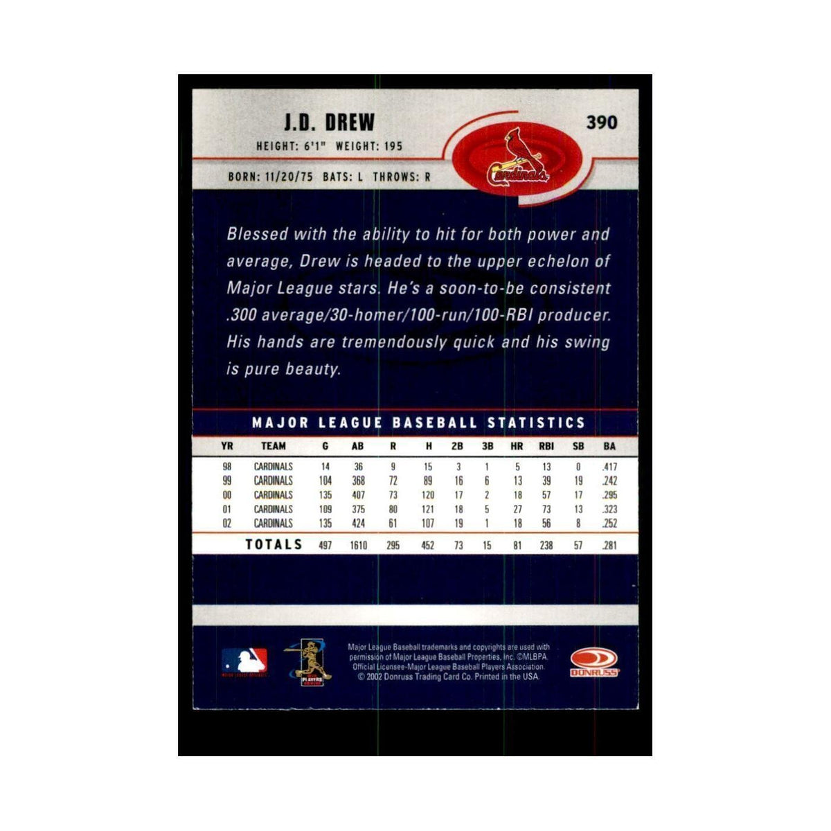 2003 Donruss J.D. Drew Baseball Cards #390