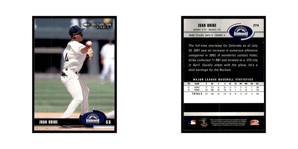 2003 Donruss Juan Uribe Baseball Cards #274