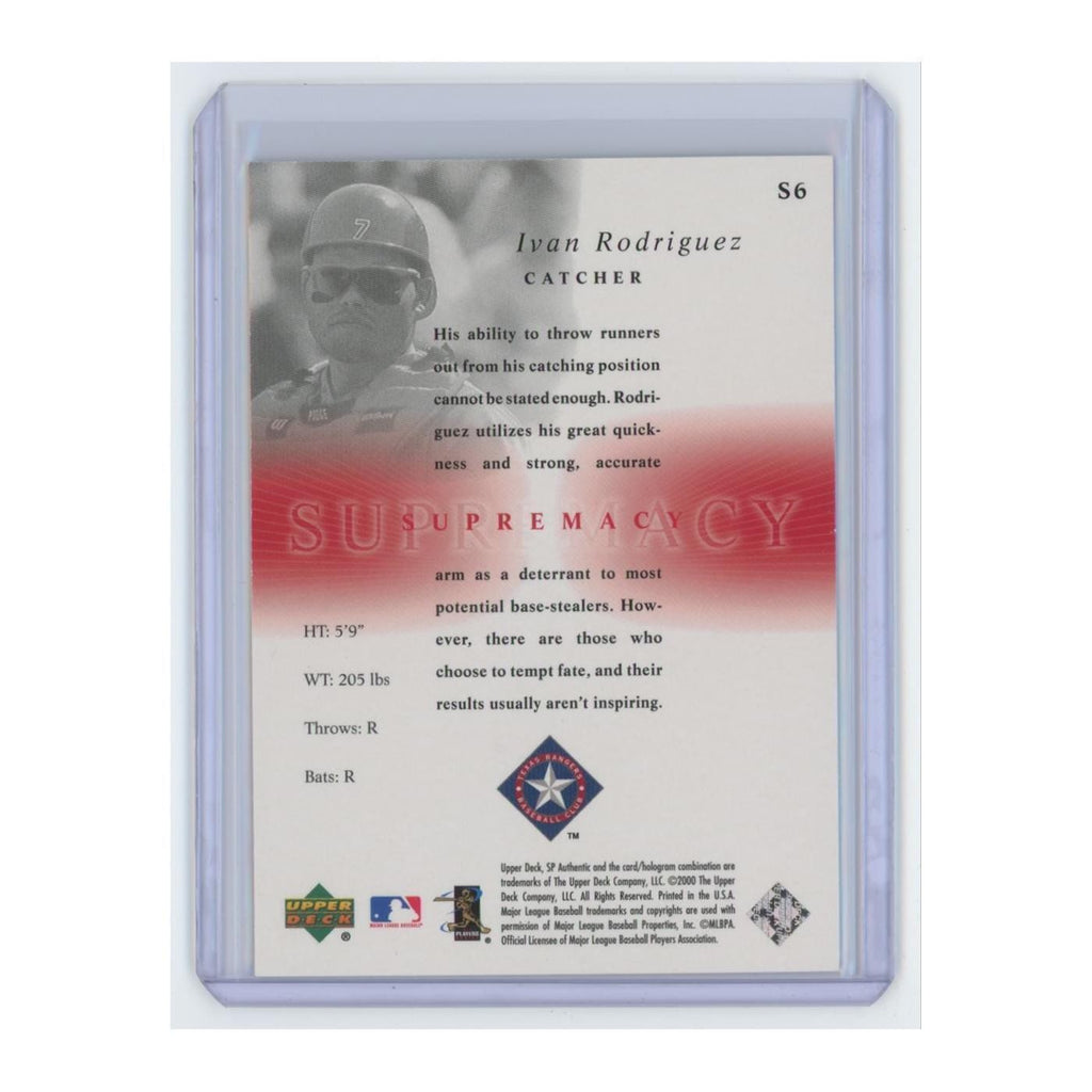 2000 SP Authentic Supremacy Ivan Rodriguez Rangers #S6