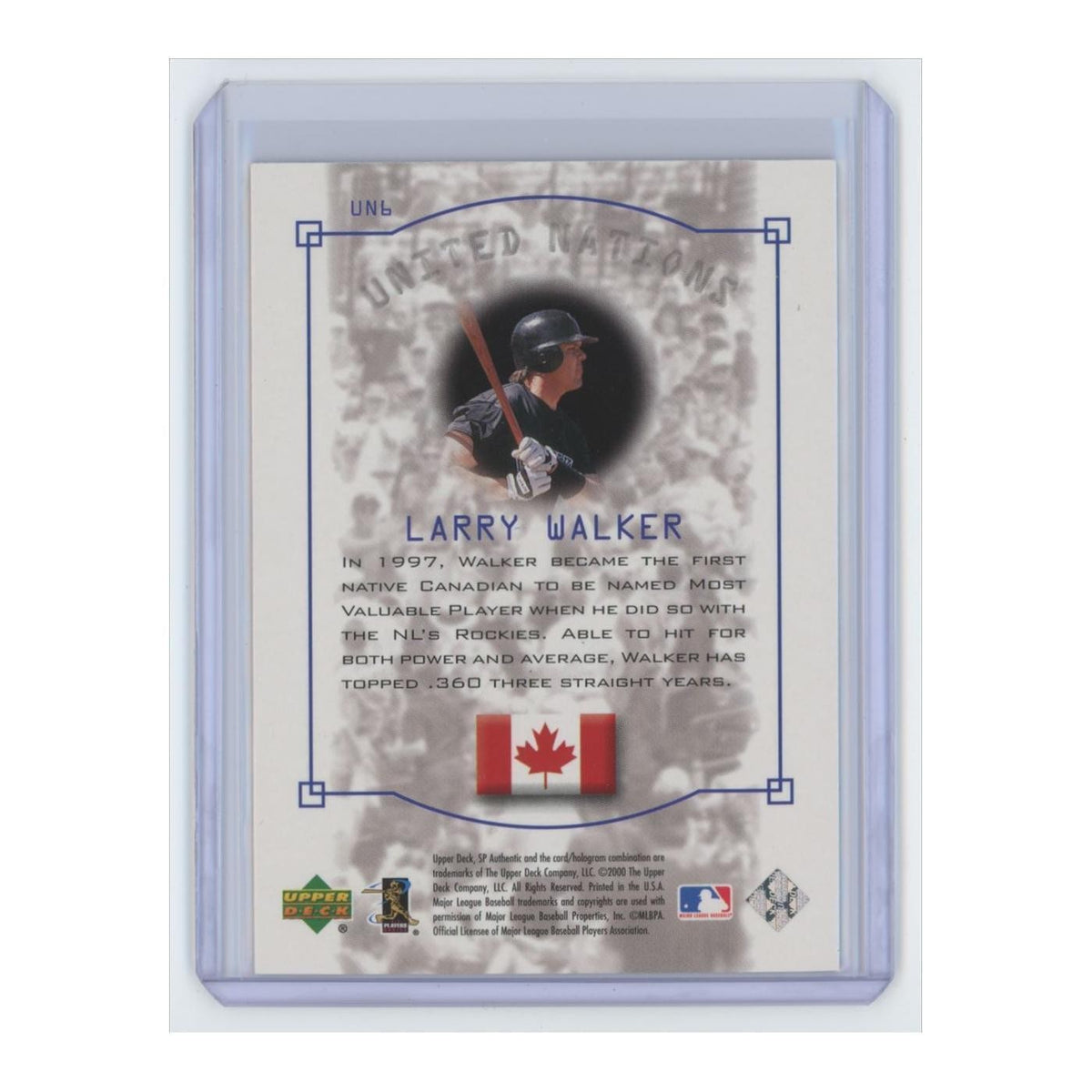 2000 SP Authentic United Nations Larry Walker #UN6