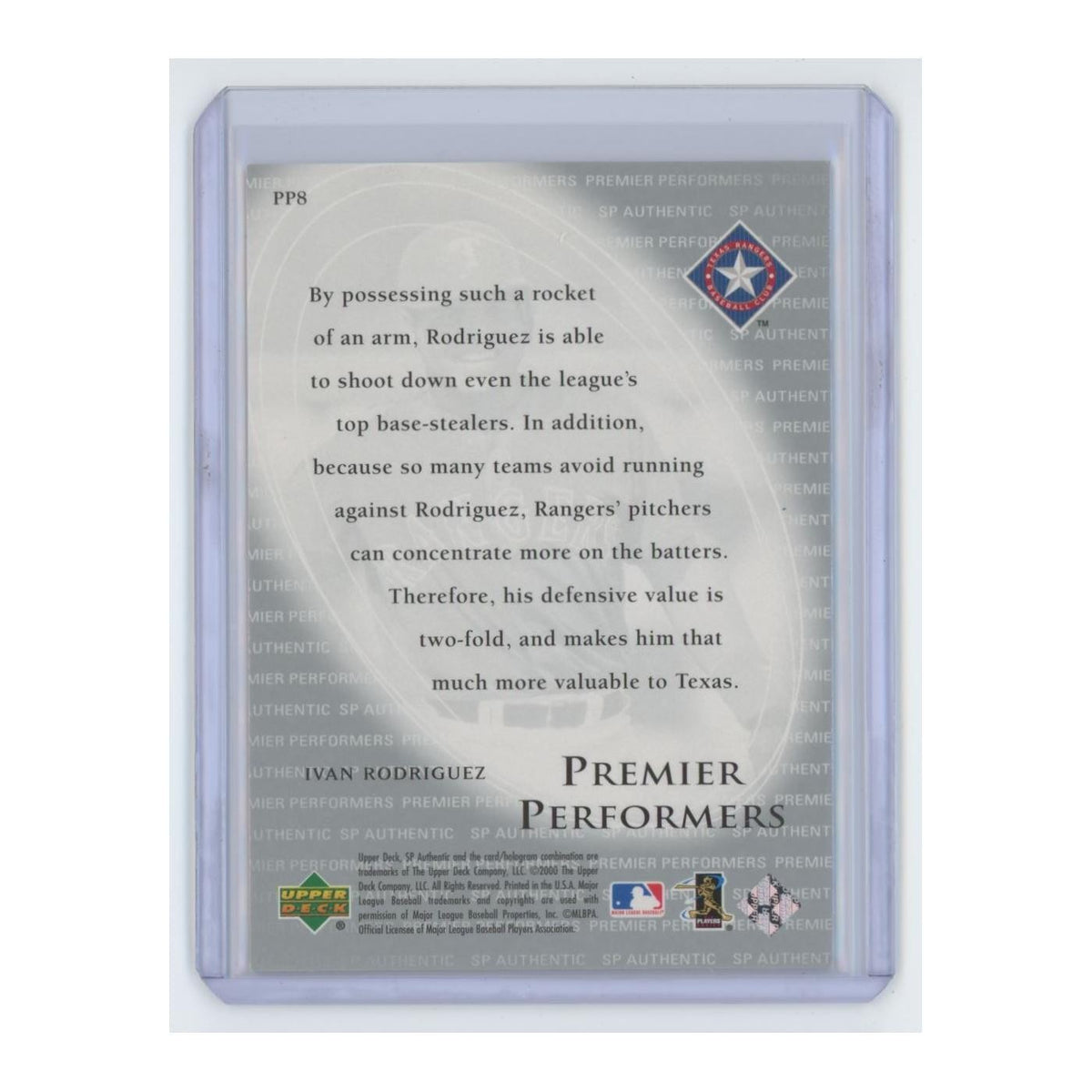 2000 SP Authentic Premier Performers Ivan Rodriguez Rangers #PP8