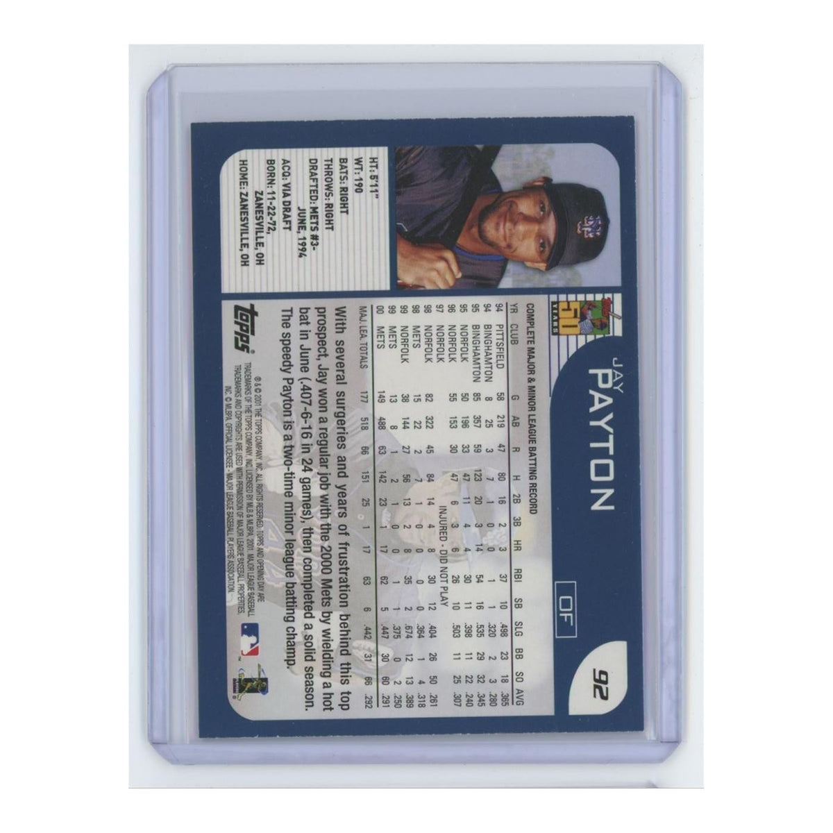 2001 Topps Opening Day Jay Payton Mets #92