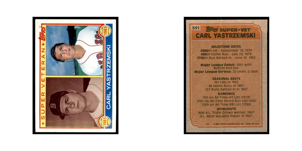1983 Topps Carl Yastrzemski Baseball Cards #551