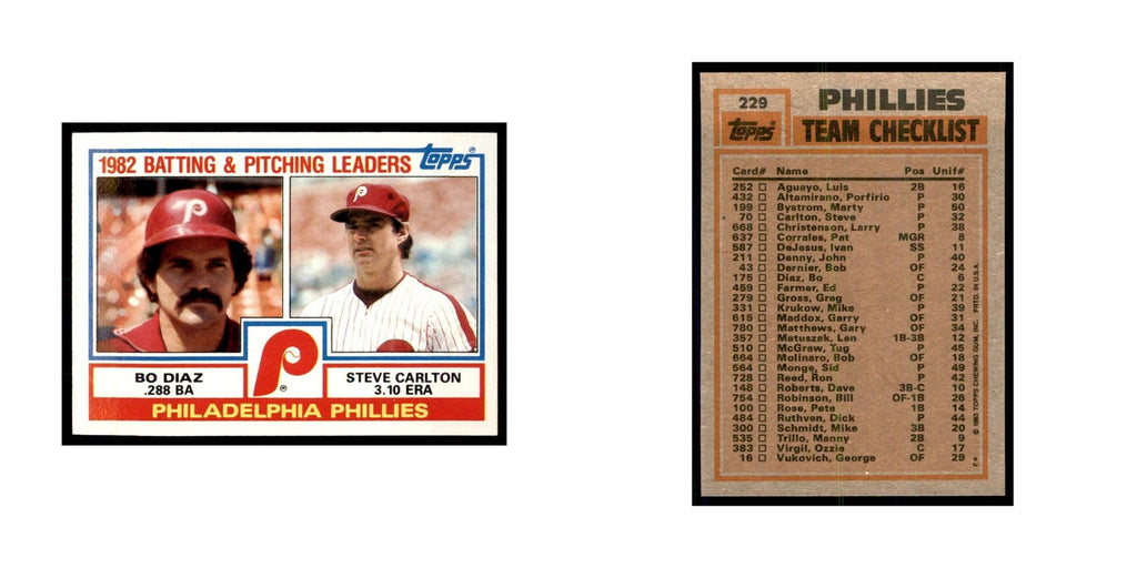 1983 Topps Phillies Team Leaders - Bo Diaz/Steve Carlton Baseball Cards #229
