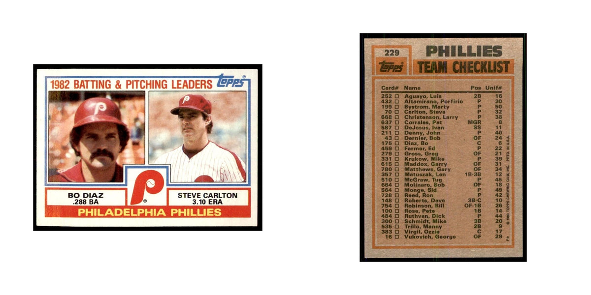 1983 Topps Phillies Team Leaders - Bo Diaz/Steve Carlton Baseball Cards #229