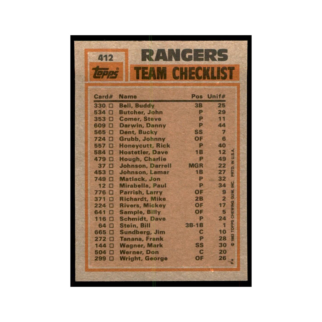 1983 Topps Rangers Team Leaders - Buddy Bell/Charlie Hough Baseball Cards #412