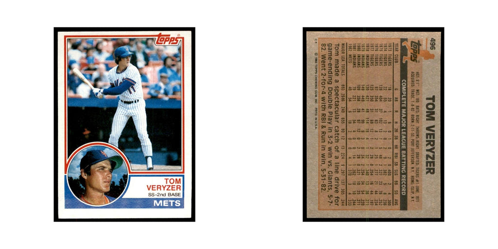 1983 Topps Tom Veryzer Baseball Cards #496