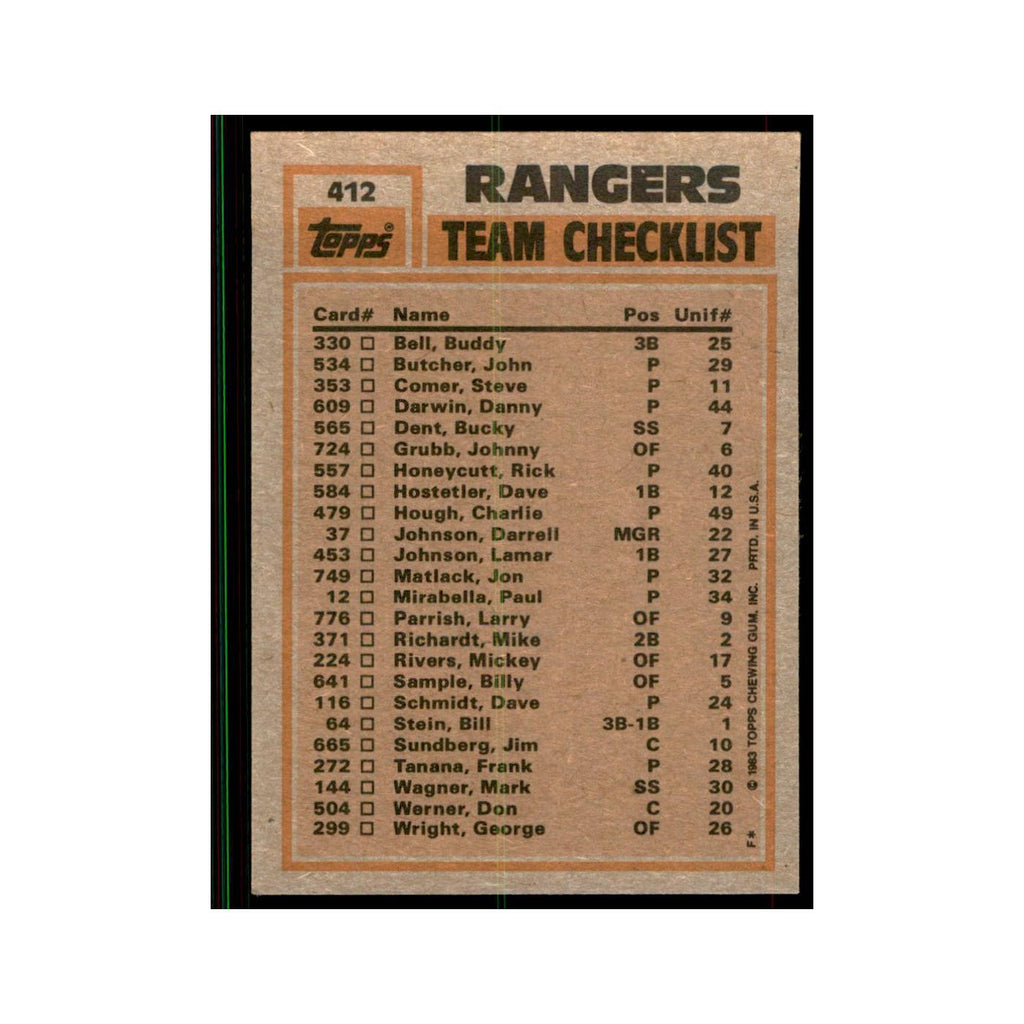 1983 Topps Rangers Team Leaders - Buddy Bell/Charlie Hough Baseball Cards #412
