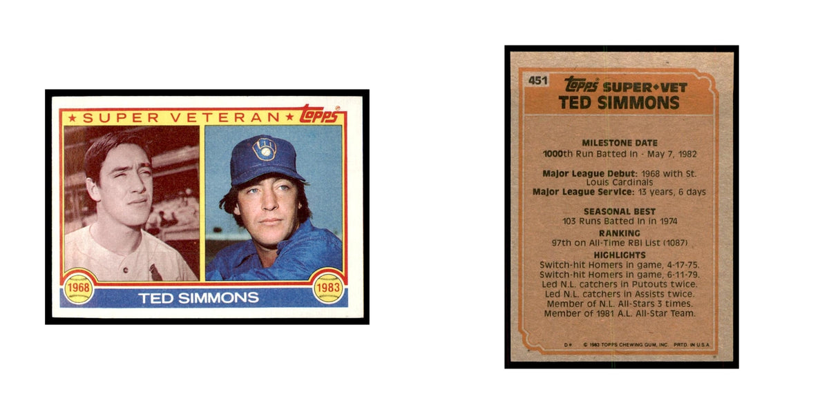 1983 Topps Ted Simmons Baseball Cards #451