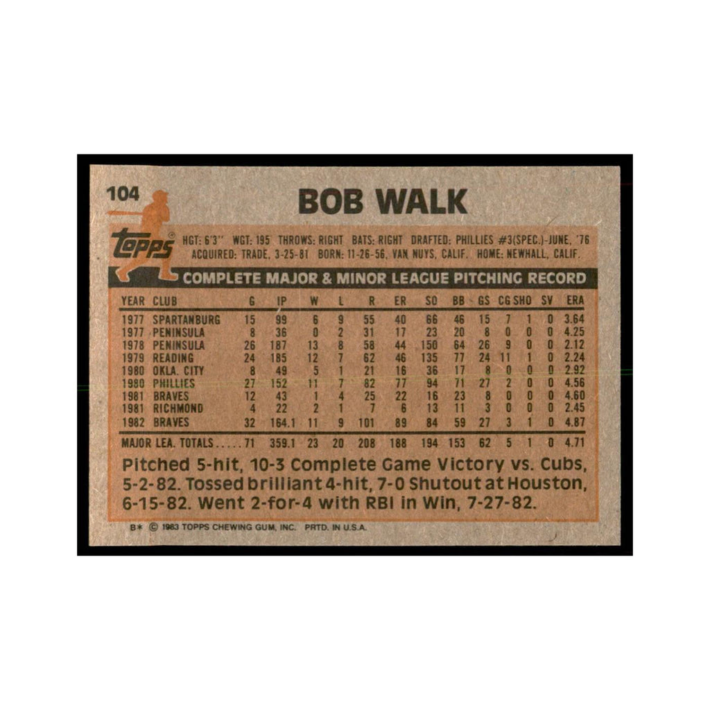 1983 Topps Bob Walk Baseball Cards #104