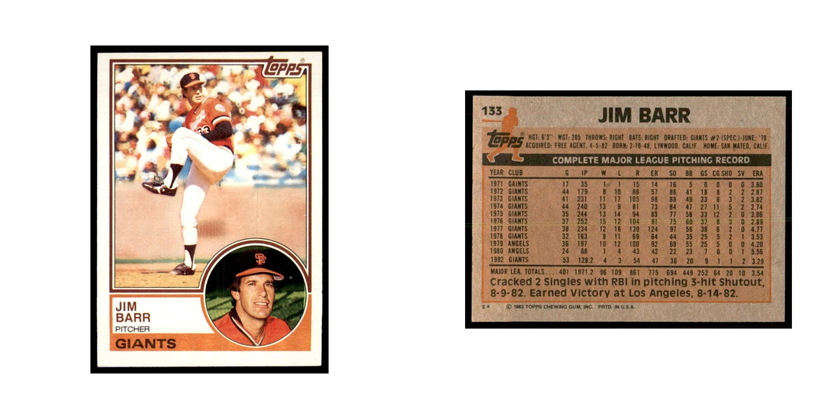 1983 Topps Jim Barr Baseball Cards #133