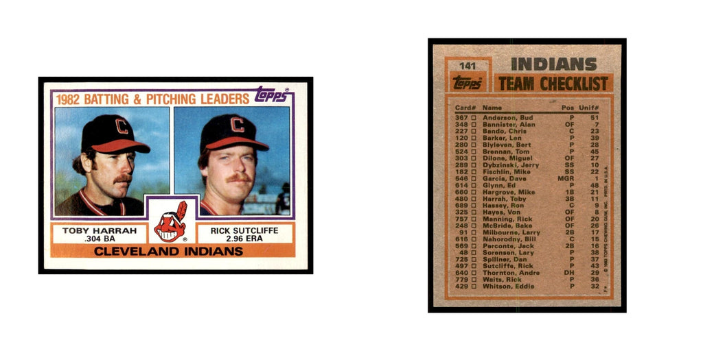 1983 Topps Indians Team Leaders - Toby Harrah/Rick Sutcliffe Baseball Cards #141