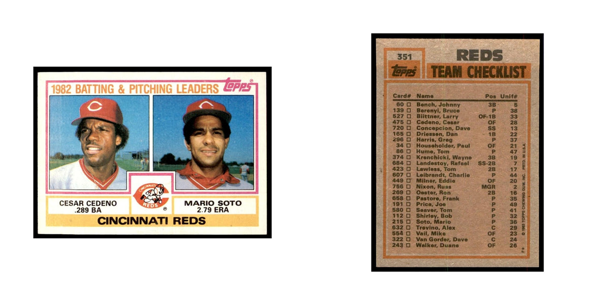 1983 Topps Reds Team Leaders - Cesar Cedeno/Mario Soto Baseball Cards #351