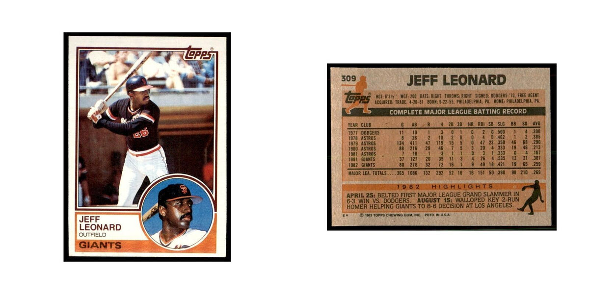 1983 Topps Jeff Leonard Baseball Cards #309