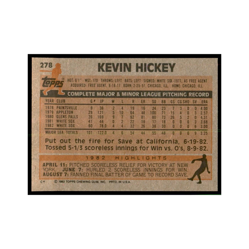 1983 Topps Kevin Hickey Baseball Cards #278