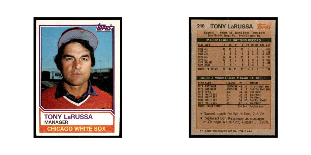 1983 Topps Tony LaRussa Baseball Cards #216