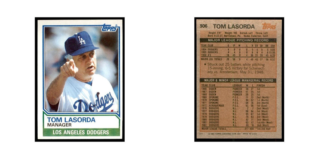 1983 Topps Tom Lasorda Baseball Cards #306