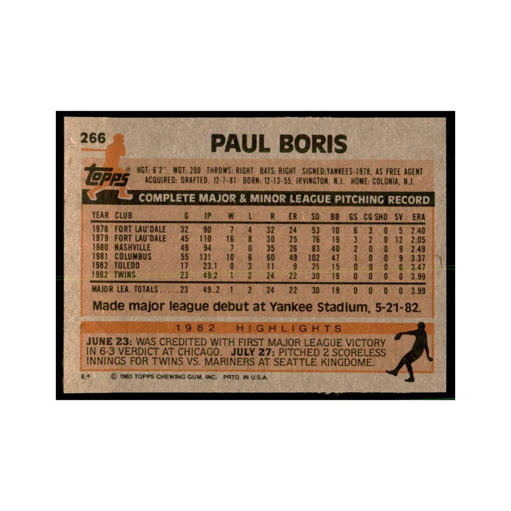 1983 Topps Paul Boris Baseball Cards #266