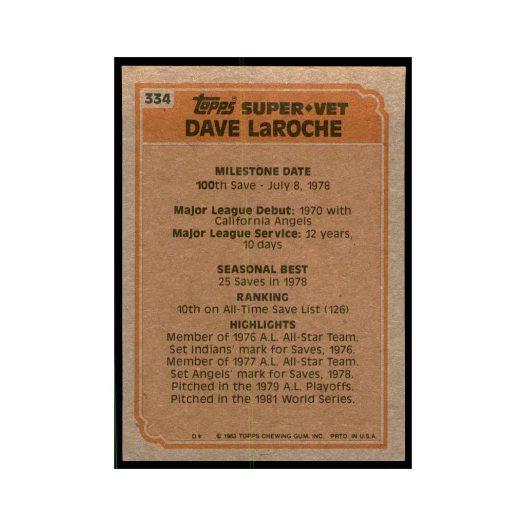 1983 Topps Dave LaRoche Baseball Cards #334