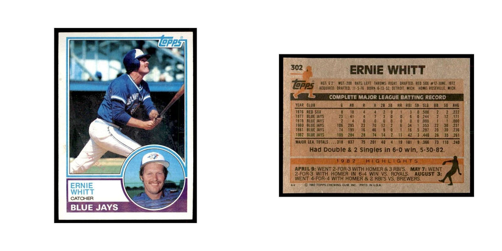 1983 Topps Ernie Whitt Baseball Cards #302