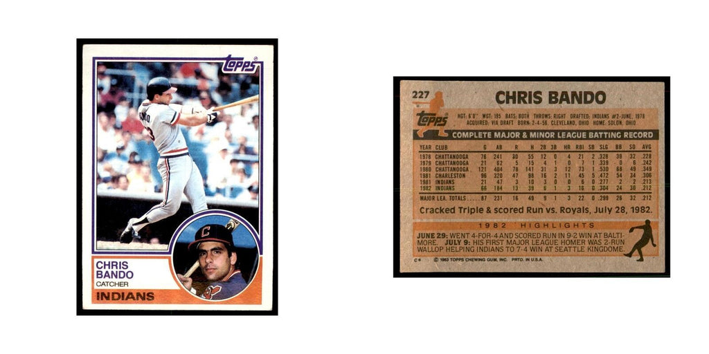 1983 Topps Chris Bando Baseball Cards #227