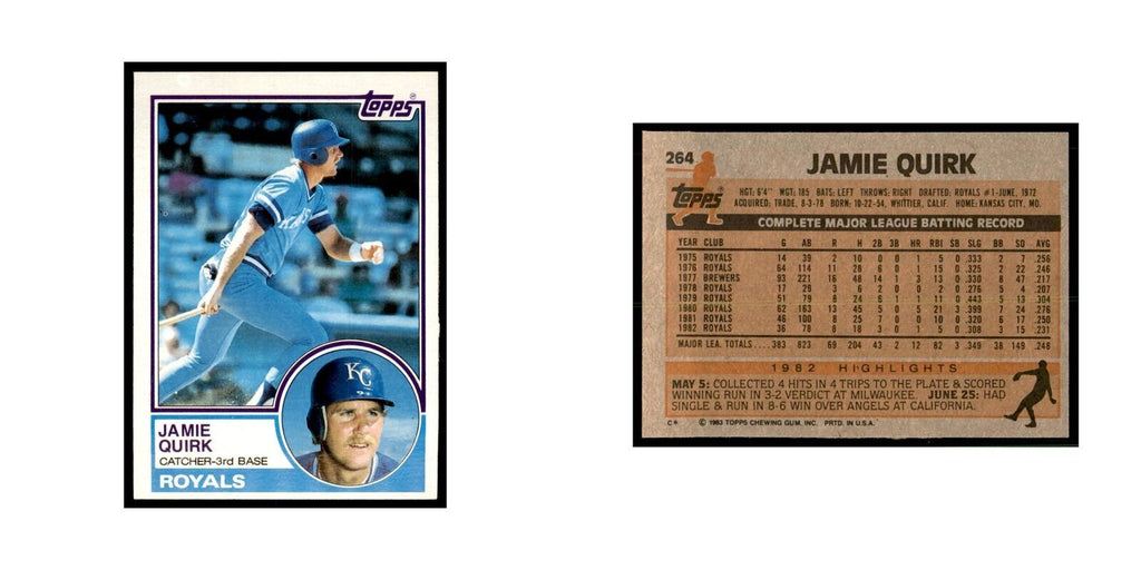 1983 Topps Jamie Quirk Baseball Cards #264