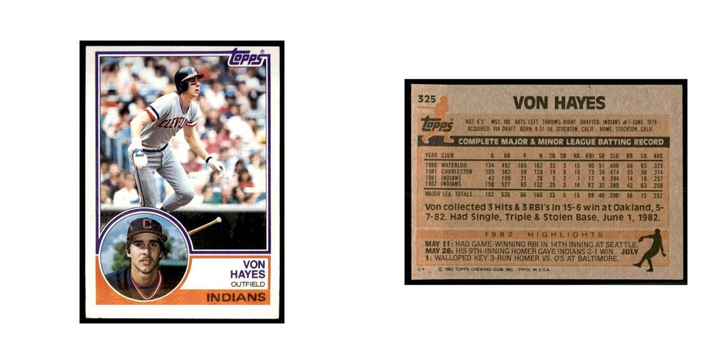 1983 Topps Von Hayes Baseball Cards #325