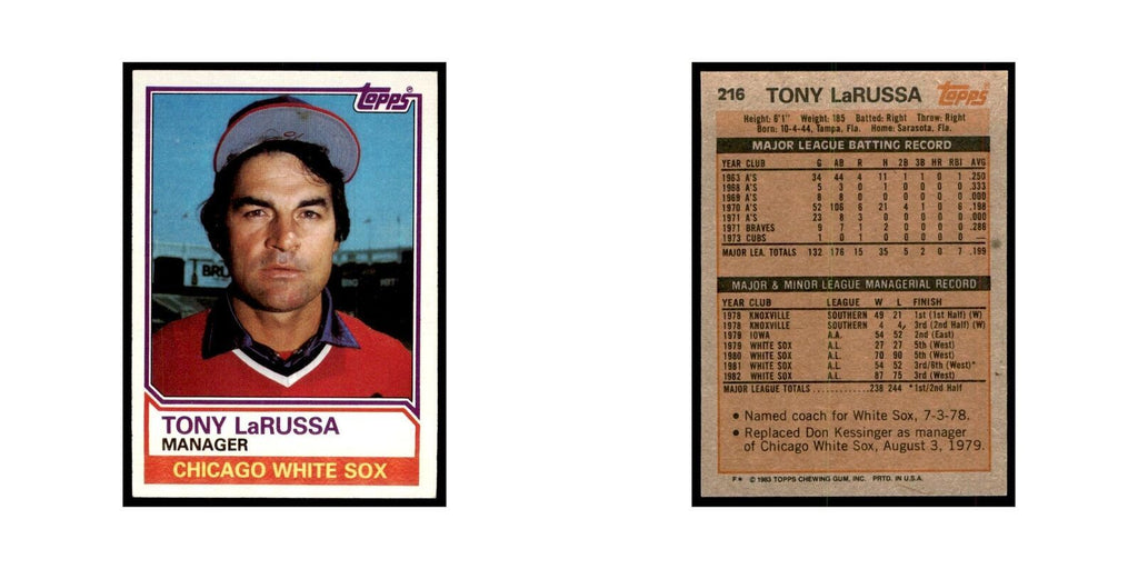 1983 Topps Tony LaRussa Baseball Cards #216