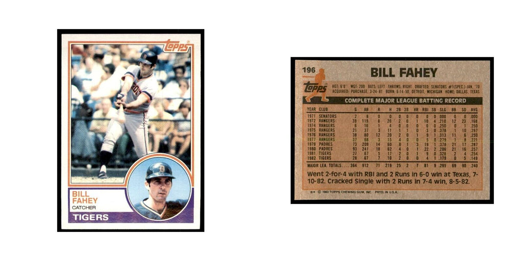 1983 Topps Bill Fahey Baseball Cards #196