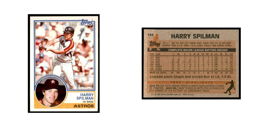 1983 Topps Harry Spilman Baseball Cards #193