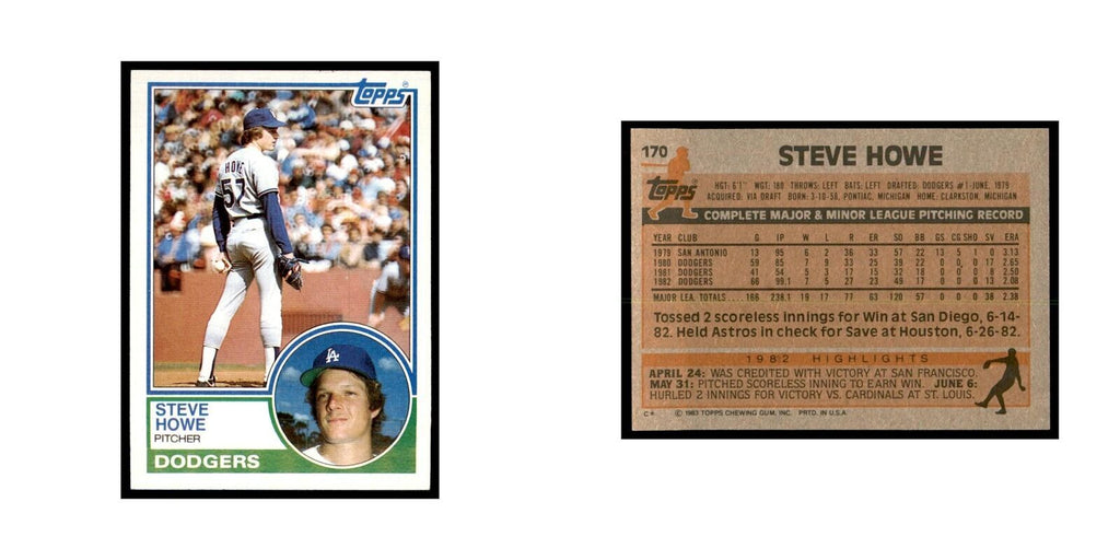 1983 Topps Steve Howe Baseball Cards #170