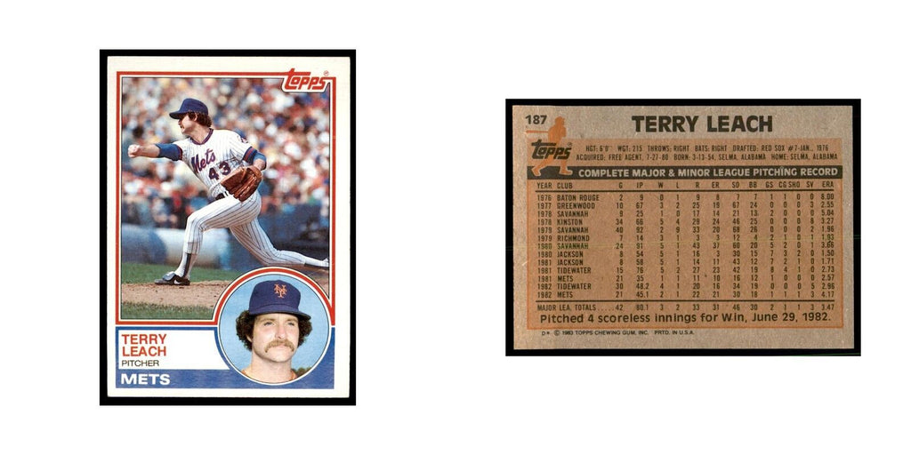 1983 Topps Terry Leach Baseball Cards #187