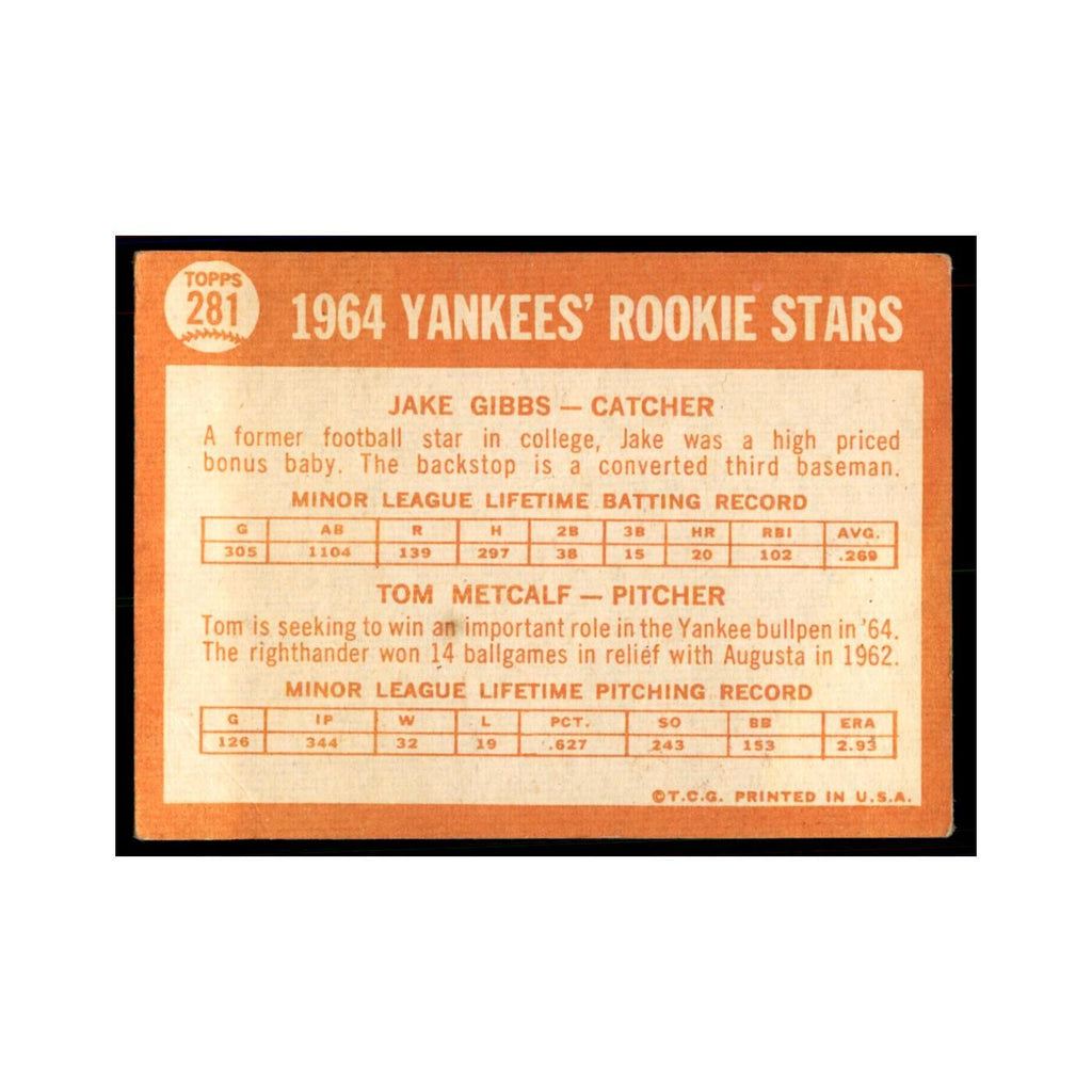 1964 Topps (damaged) Jake Gibbs/Tom Metcalf Baseball Cards #281