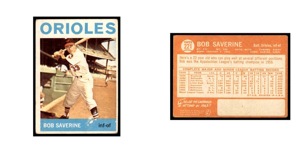 1964 Topps (damaged) Bob Saverine Baseball Cards #221