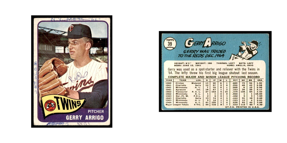 1965 Topps (damaged) Gerry Arrigo Baseball Cards #39