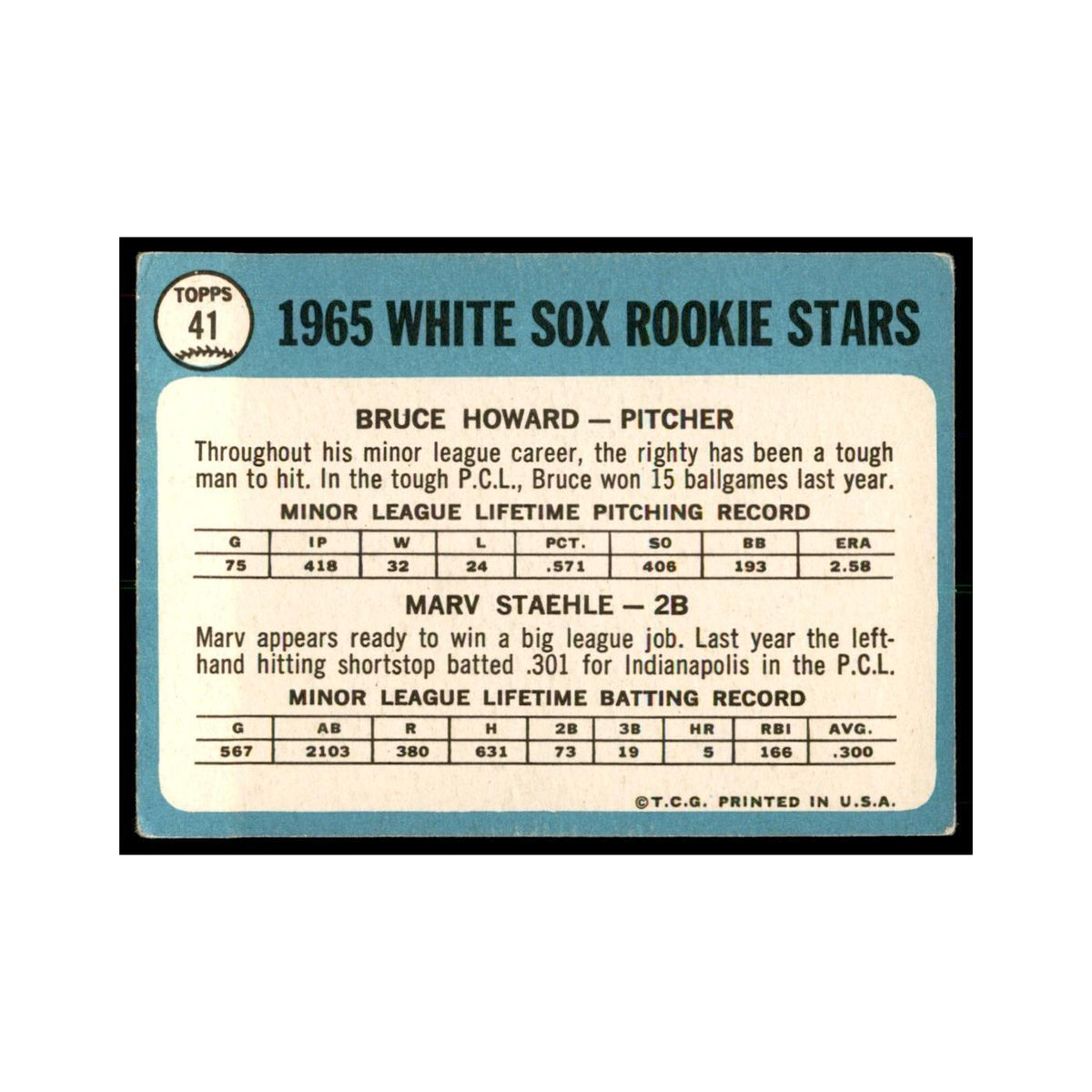 1965 Topps (damaged) Bruce Howard/Marv Staehle RC Baseball Cards #41