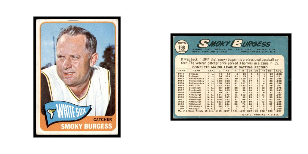 1965 Topps (damaged) Smoky Burgess Baseball Cards #198
