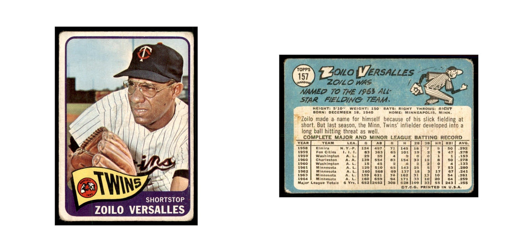 1965 Topps (damaged) Zoilo Versalles Baseball Cards #157