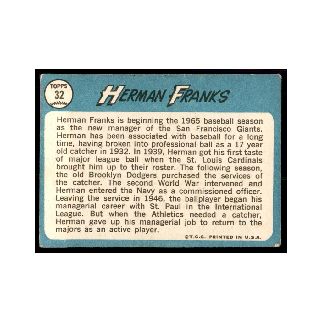 1965 Topps (damaged) Herman Franks Baseball Cards #32