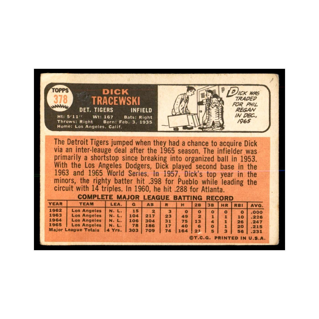 1966 Topps (Damaged) Dick Tracewski Baseball Cards #378