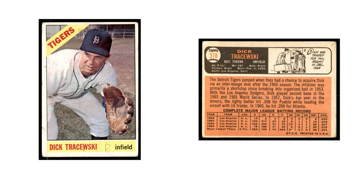 1966 Topps (Damaged) Dick Tracewski Baseball Cards #378