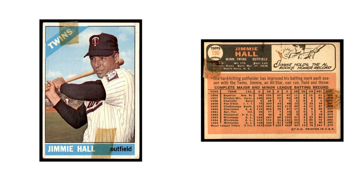 1966 Topps (Damaged) Jimmie Hall Baseball Cards #190