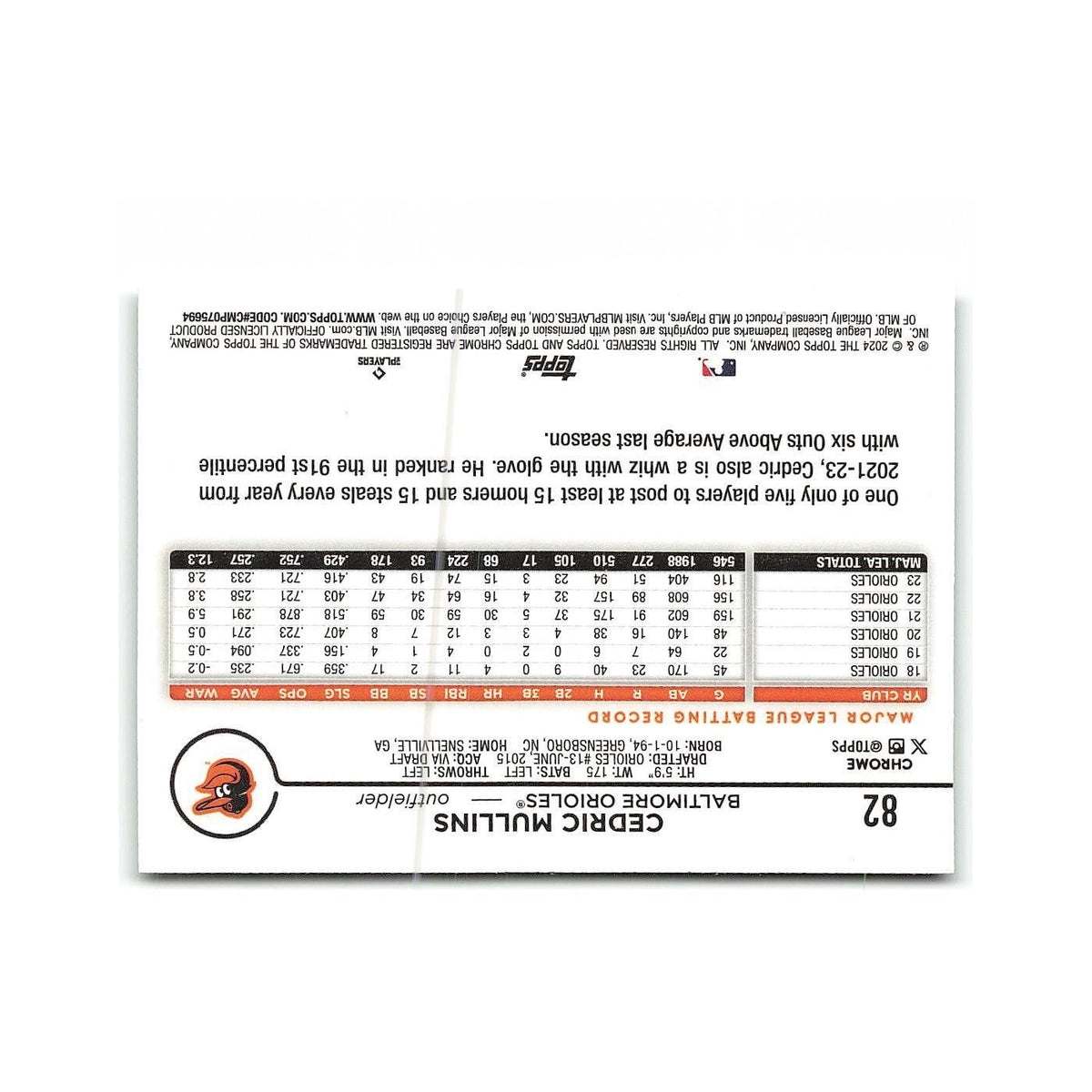 Cedric Mullins 2024 Topps Chrome #82 Baltimore Orioles Baseball Card NM