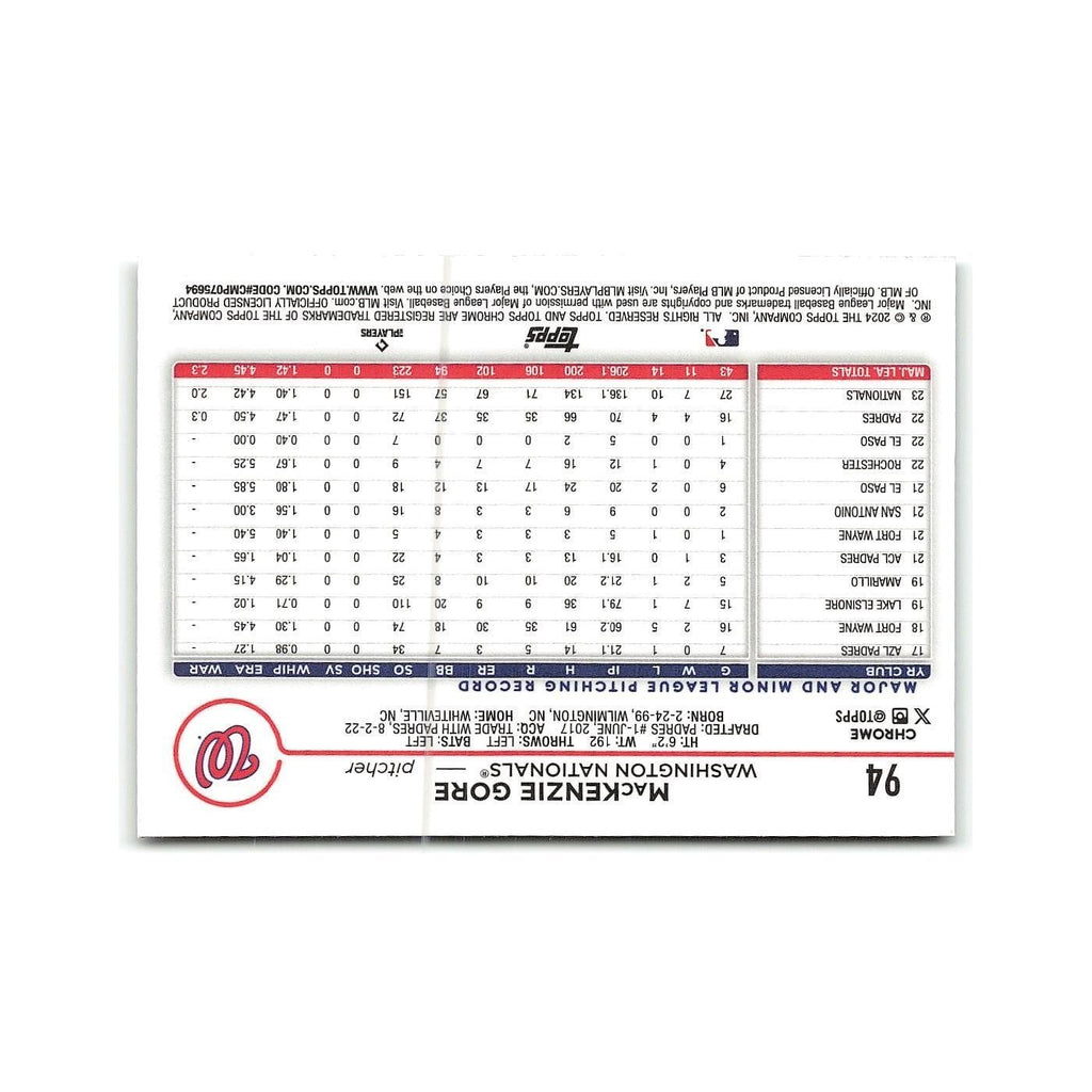 MacKenzie Gore 2024 Topps Chrome #94 Washington Nationals Baseball Card NM