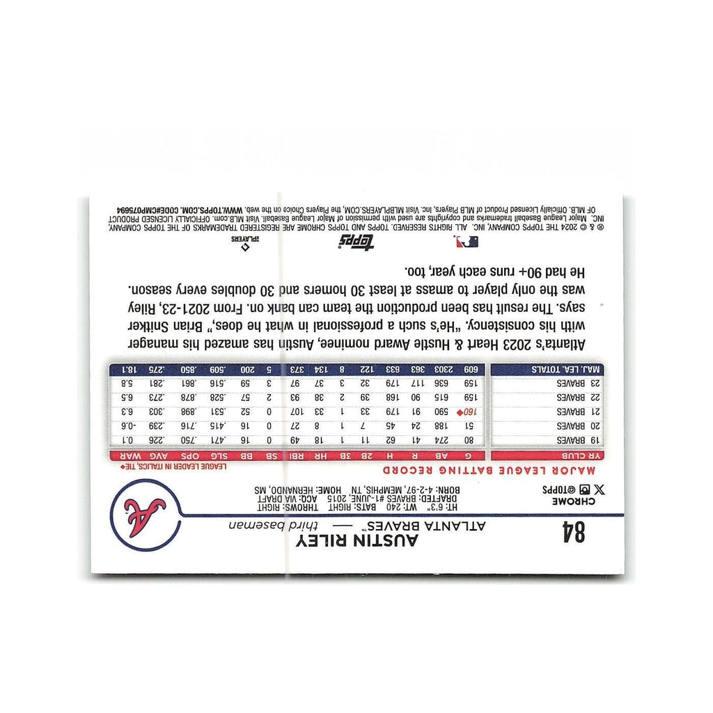 Austin Riley 2024 Topps Chrome #84 Atlanta Braves Baseball Card NM