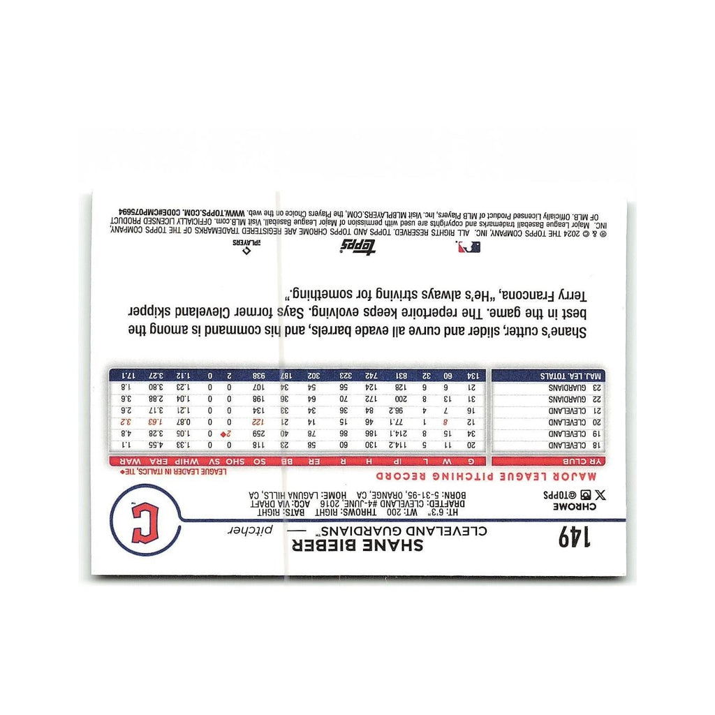 Shane Bieber 2024 Topps Chrome #149 Cleveland Guardians Baseball Card NM