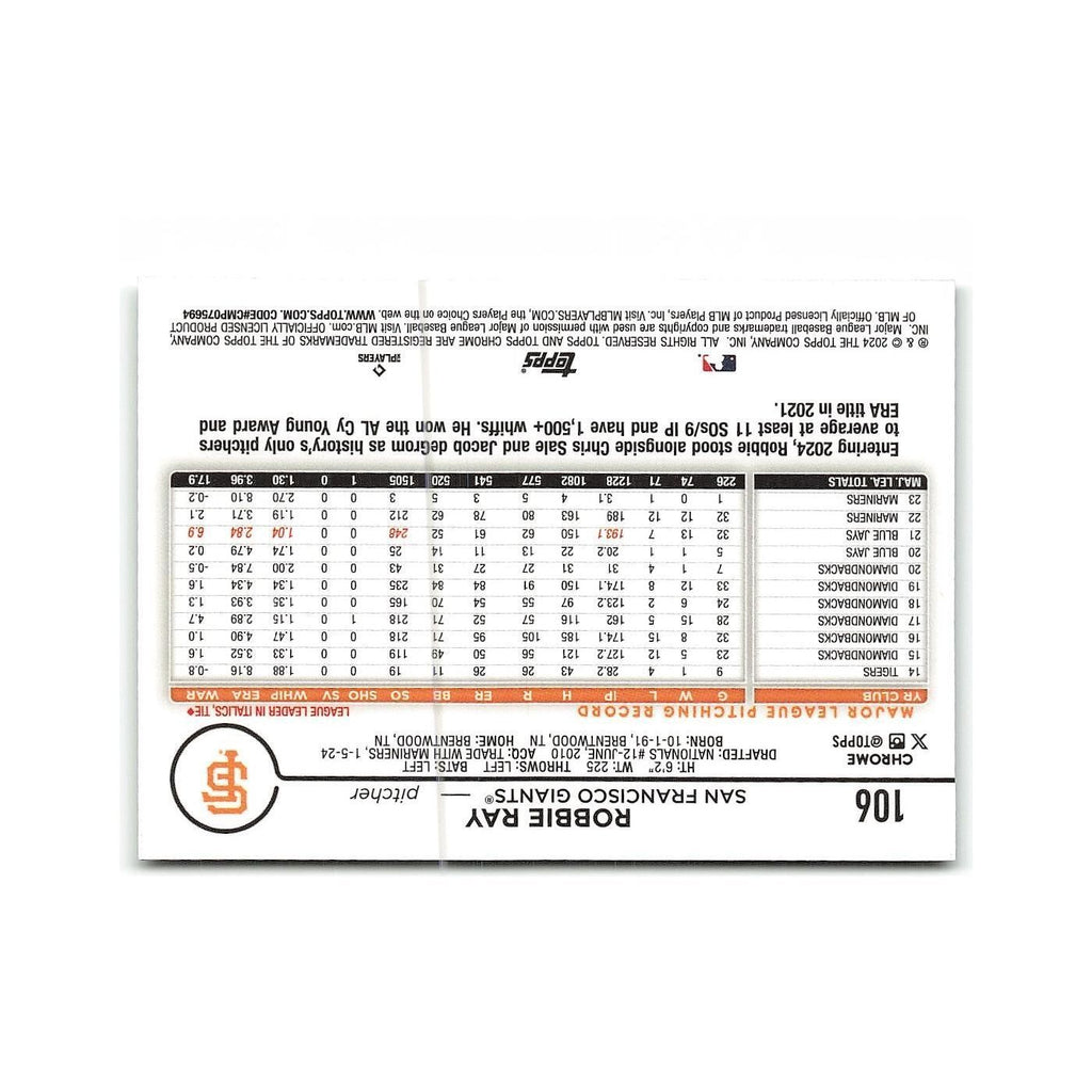 Robbie Ray 2024 Topps Chrome #106 San Francisco Giants Baseball Card NM